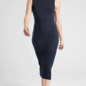 Athleta Santorini Midi Jersey Knit Navy Dress Sz M